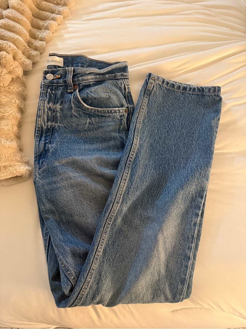 Zara Distressed Light Blue High-Rise Jeans
